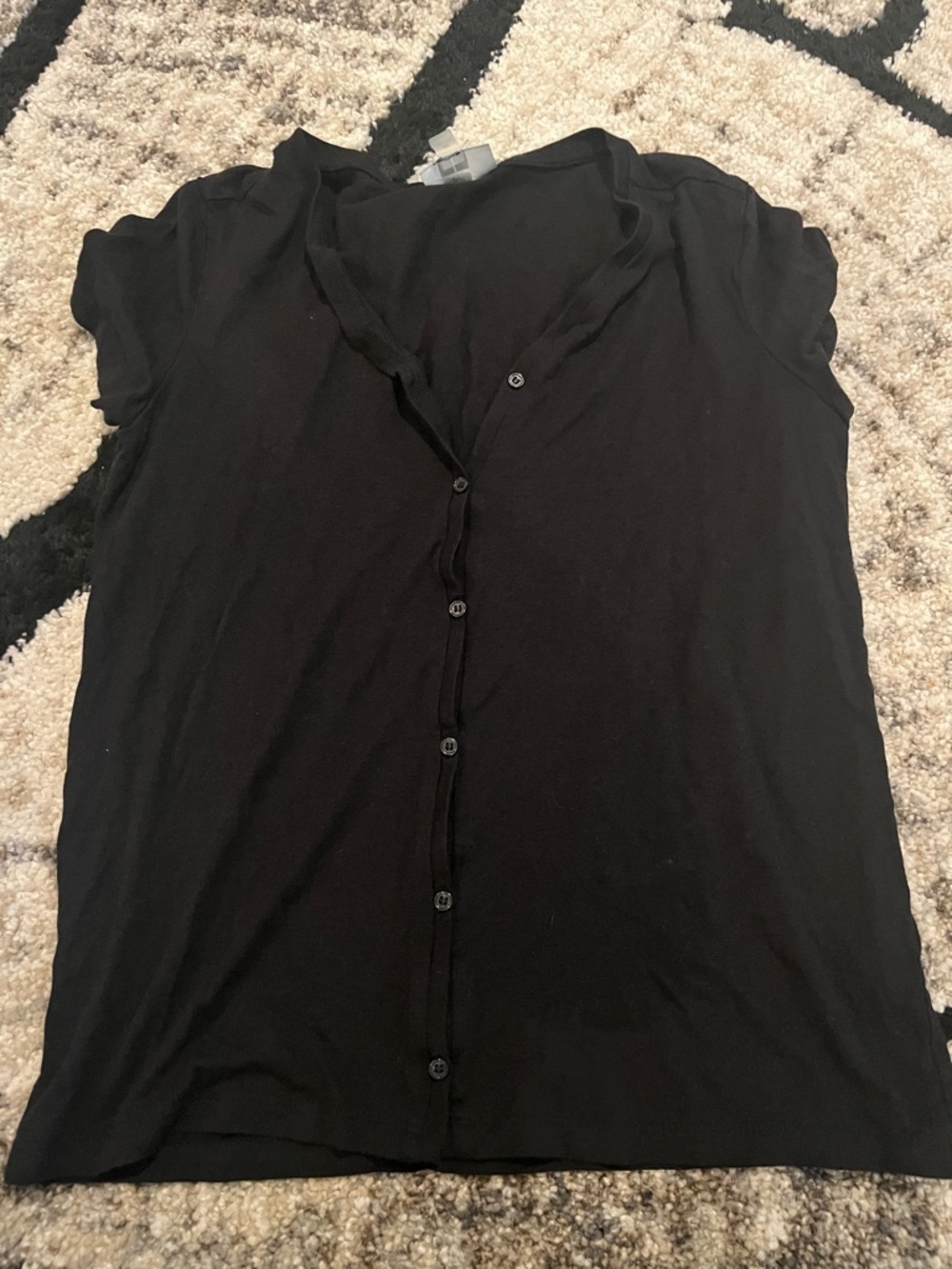 Tahari Black Short-Sleeve Button Front Top